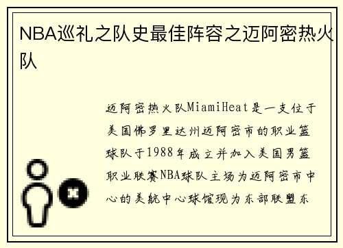NBA巡礼之队史最佳阵容之迈阿密热火队